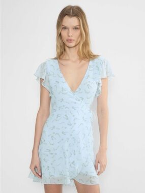 Aritzia Light Blue Floral Wrap Mini Dress